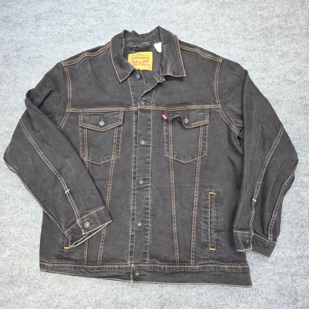 Levi's Trucker Jacket Men's Size 2XL Black Stretch Denim Pockets Button